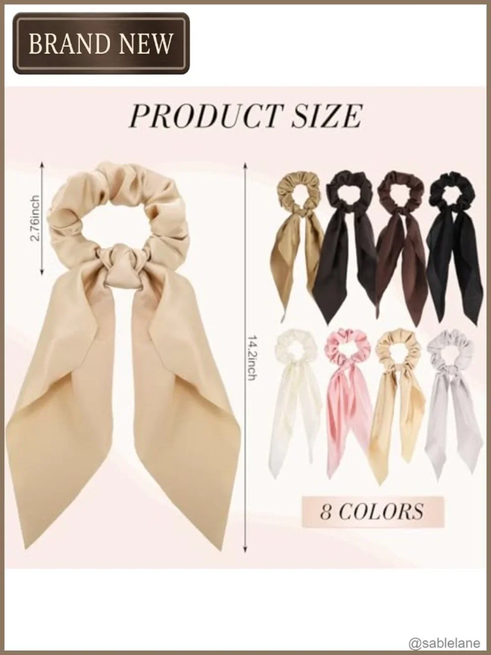8 Pack Satin Bow Scrunchie Ribbon Hair Ties for Women